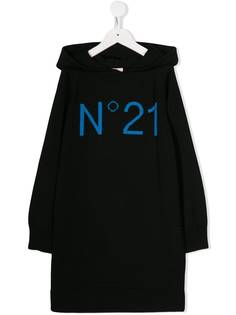 Nº21 Kids платье вязки интарсия с капюшоном и логотипом