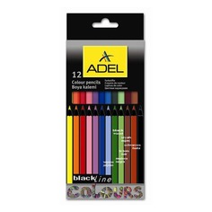 Упаковка карандашей цветных ADEL BlacklinePB 211-2312-000, шестигранные, черное дерево, 3мм, 12 цв., коробка европодвес Адель