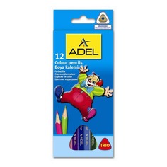 Карандаши цветные Упаковка карандашей цветных ADEL Colour TRIO 211-3315-007, трехгранные, 3мм, 12 цв., коробка европодвес 12 шт./кор. Адель