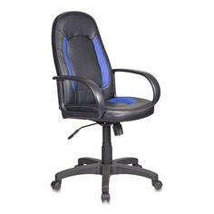 Кресло руководителя БЮРОКРАТ CH-826, на колесиках, искусственная кожа, черный/синий [ch-826/b+bl]