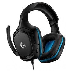 Гарнитура Logitech G432 Leatherette, для ПК и игровых консолей, накладные, черный / синий [981-000770]