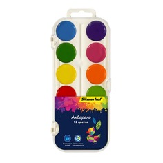 Упаковка красок акварельных SILWERHOF Цветландия 961131-12, 12 цветов, без кисти, пластиковый пенал 66 шт./кор.
