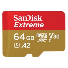 Карта памяти microSDXC UHS-I U3 Sandisk Extreme 64 ГБ, 160 МБ/с, Class 10, SDSQXA2-064G-GN6MA, 1 шт., переходник SD