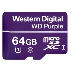 Карта памяти microSDXC UHS-I U1 WD Purple 64 ГБ, 80 МБ/с, Class 10, WDD064G1P0A, 1 шт.