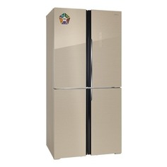 Холодильник HIBERG RFQ-490DX NFGY, трехкамерный, бежевый стекло