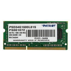 Модуль памяти Patriot PSD34G1600L81S DDR3L - 4ГБ 1600, SO-DIMM, Ret Патриот