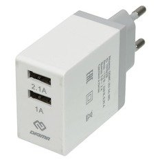 Сетевое зарядное устройство Digma DGWC-2U-3A-WG, 2xUSB, 2.1A, белый