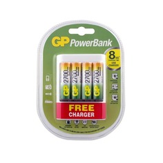 AA Аккумулятор + зарядное устройство GP PowerBank U411270AAHCF, 4 шт. 2700мAч