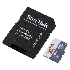 Карта памяти microSDXC UHS-I SANDISK Ultra 80 128 ГБ, 80 МБ/с, 533X, Class 10, SDSQUNS-128G-GN6TA, 1 шт., переходник SD