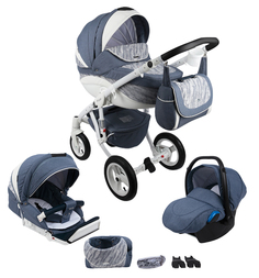 Коляска 3 в 1 Adamex Barletta New, цвет: белый/синий