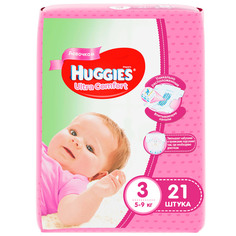 Подгузники Huggies Ultra Comfort для девочек 3 (5-9кг), 21 шт