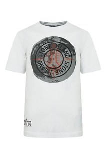 Белая футболка с логотипом на груди Stone Island Kids