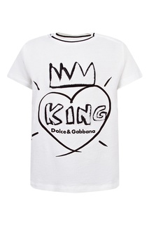 Белая футболка с черными рисунками Dolce&Gabbana Children