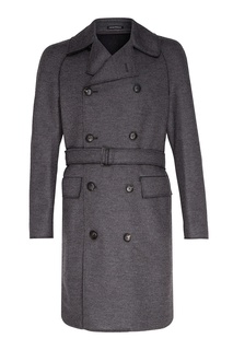 Серое двубортное пальто Emporio Armani