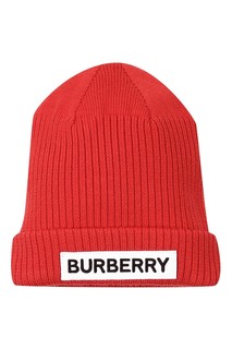 Красная шапка-бини с контрастным логотипом Burberry Kids