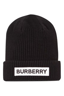 Черная шапка-бини с контрастным логотипом Burberry Kids