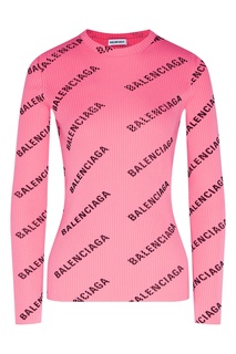 Розовый джемпер в рубчик с логотипами Balenciaga
