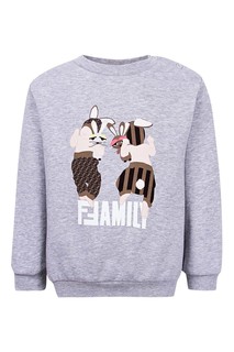 Серый свитшот с принтом и застежкой Fendi Kids