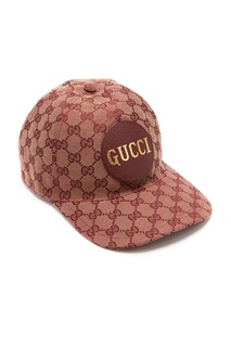 Коричневая кепка с узором и логотипом Gucci
