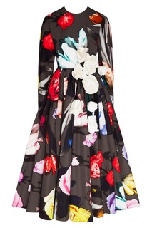 Серое платье-миди с цветочным рисунком Prada
