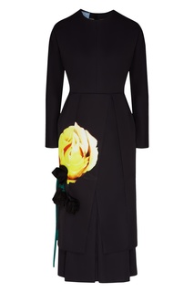Черное платье-миди с цветочным рисунком Prada
