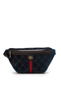 Синяя бархатная поясная сумка GG Gucci