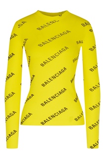 Желтый джемпер в рубчик с логотипами Balenciaga