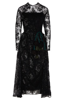 Черное кружевное платье-миди Prada
