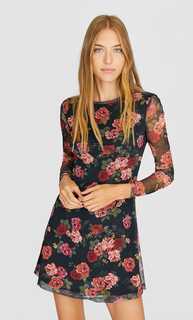 Платье из прозрачной ткани с цветочным узором Stradivarius