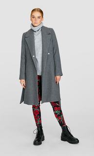 Пальто из сукна с поясом Stradivarius