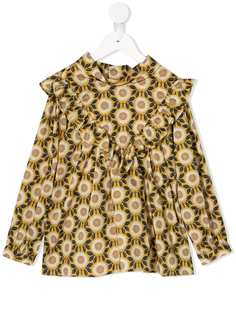 Denim Dungaree блузка с оборками и цветочным принтом