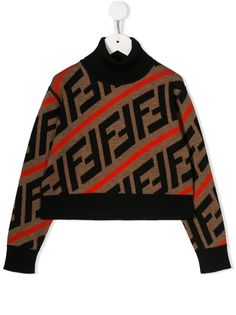 Fendi Kids джемпер вязки интарсия с логотипом FF