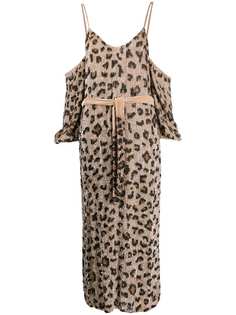 Retrofete leopard print cold-shoulder dress