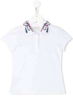 Gucci Kids рубашка-поло с вышивкой на воротнике