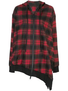 Unravel Project платье-худи асимметричного кроя в клетку тартан