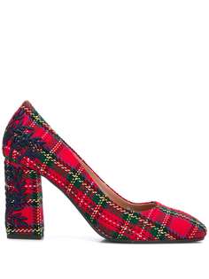 Pollini embroidered tartan pumps