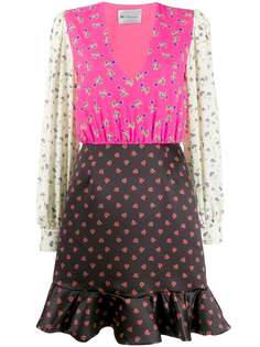 be blumarine print-mix ruffled-hem dress