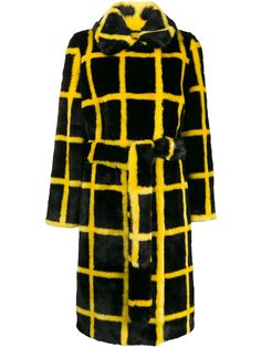 Stand Studio checked faux fur coat