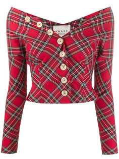 A.W.A.K.E. Mode buttoned tartan blouse