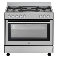 Газовая плита Beko GM15121DX, электрическая духовка, чугун, нержавеющая сталь