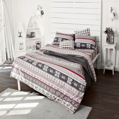 Комплект постельного белья Тм Текстиль Норвежский узор, цвет: серый 4 предмета