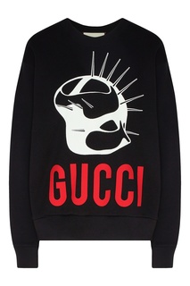 Черный свитшот с рисунком и надписью Gucci