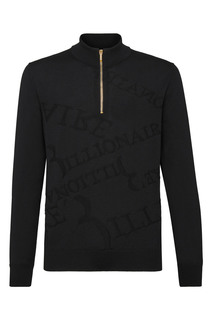 Черный пуловер с объемной надписью и золотистой фурнитурой Billionaire