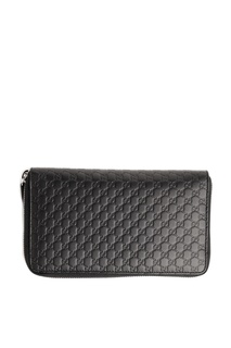 Черное кожаное портмоне с тисненым мотивом GG Gucci