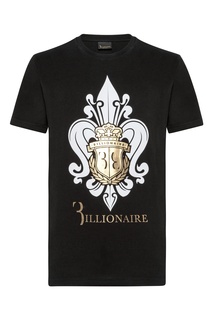 Черная футболка с бело-золотым узором Billionaire
