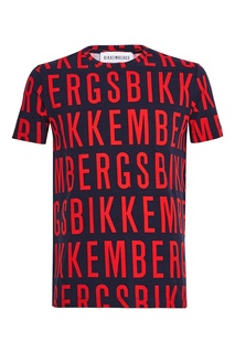 Синяя футболка с красными надписями Dirk Bikkembergs