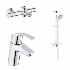 Готовый набор для ванны GROHE: смеситель для раковины, термостат для ванны, душевой гарнитур, хром (124422)