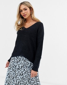 Вязаный джемпер в рубчик с V-образным вырезом JDY Megan