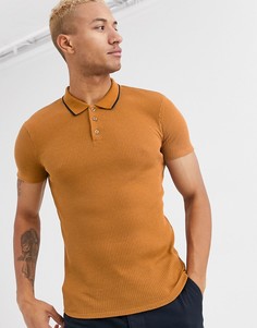 Коричневое трикотажное поло Topman