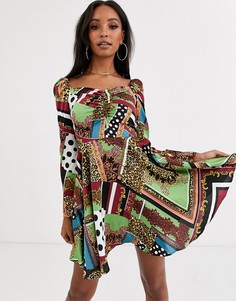 Короткое приталенное платье с квадратным вырезом и принтом Outrageous Fortune